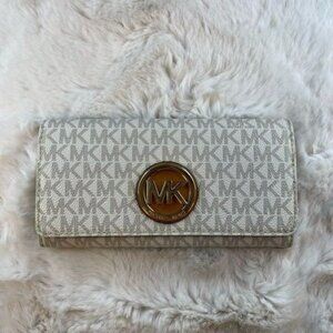 Michael Kors Fulton MK Logo White Leather Wallet